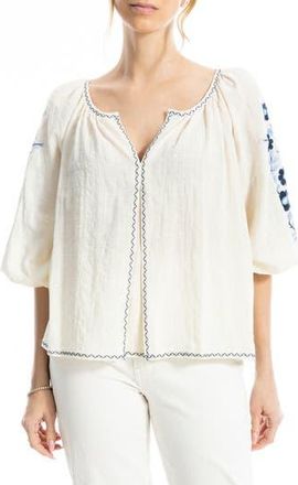 Max Studio Embroidered Peasant Top in Antiq/blue Poppies Crest at Nordstrom Rack, Size X-Large
