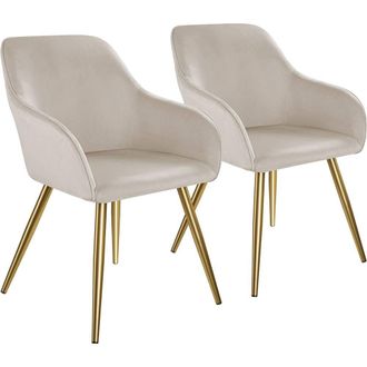 TecTake Accent Chair Marilyn Set Of 2 - Taupe/Gold in Taupe | Size: 2 Pack