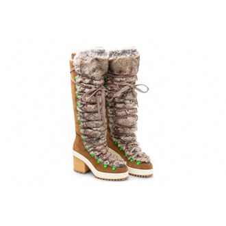 Hogan Fur-Trimmed Lace-Up Boot - Brown