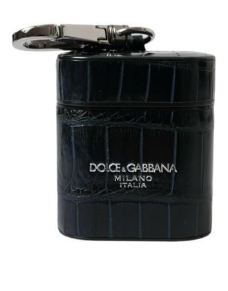 Dolce & Gabbana Womens Black Crocodile Leather Silver Metal Logo Airpods Case Accessory