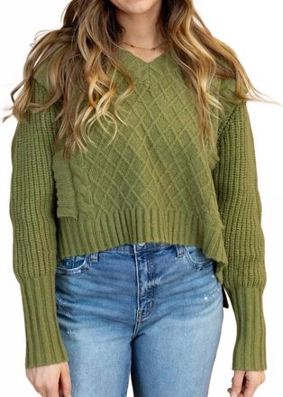 So Me Ollie Cable Sweater In Olive