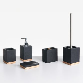 Beliani Beliani - Conjunto De 5 Accesorios De Ba&ntilde;o Jabonera Dispensador De Jab&oacute;n Escobilla De Inodoro Vaso Soporte Para Cepillos De Dientes Negro Tapiche