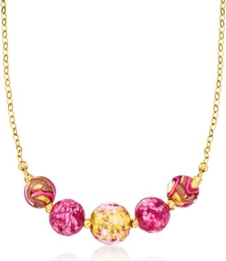 Ross-Simons Italian Multicolored Murano Glass Bead Necklace in 18kt Gold Over Sterling