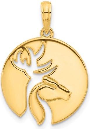 Diamond2Deal 14k Yellow Gold Polished Cut-out Deer Head Circle Pendant