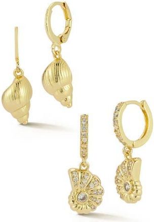 Glaze Jewelry Set of 2 Shell Drop Huggie Hoop Earrings in Gold at Nordstrom Rack