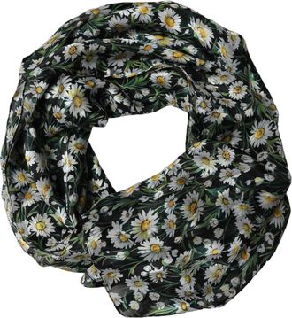 Dolce & Gabbana Black Floral Daisy Square Foulard Womens Scarf