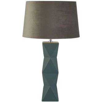 Searchlight Lampada Da Scrivania Chatham Ceramica Blu Tessuto Grigio 1 Luce E27