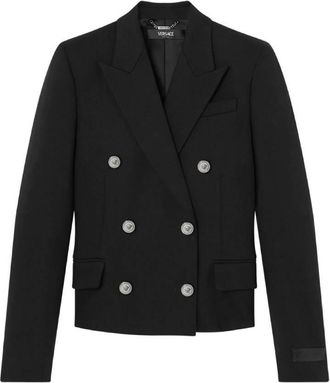 Versace Crop Double-Breasted Wool Blazer, Brand Size 42 ( US Size 6 )