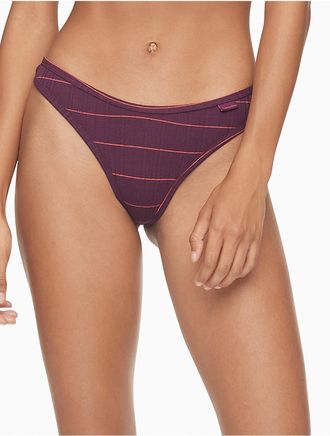 Calvin Klein Womens Ribbed Thong - Purple - XS