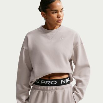 Nike Womens Studio Fleece Heavyweight Oversized Crew in Brown | IO2103-236