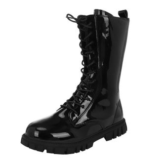 Generic Girls Knee-High Demon Boots Lace Up Warm Plush Lined Mid Calf Easy to Put On Long Boot School Shoes Walking Bootie Non Slip Waterproof Pu Leather Side