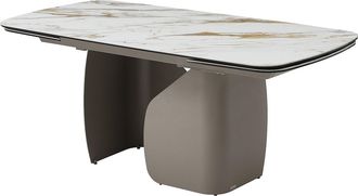 Vente-Unique Mesa de comedor extensible para 6 a 10 personas en cer&aacute;mica, cristal templado y metal topo - Efecto m&aacute;rmol blanco - CAMUVO de Maison C&eacute;phy