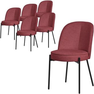 ML Design ML-Design Set 6 Sedie da Sala Pranzo Rosso in Poliestere Gambe in Metallo, Struttura in Acciaio, con Schienale Semi-Rotondo, Poltrone Ergonomiche
