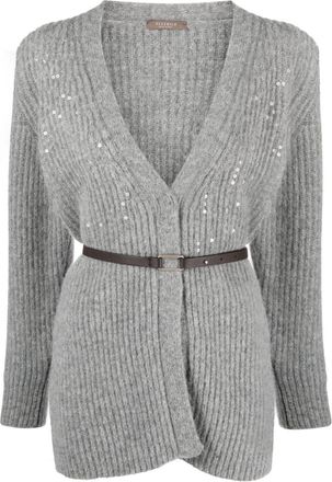 PESERICO sequin-embellished belted cardigan - women - Suri Alpaca/Virgin Wool/Nylon - 40 - Grey