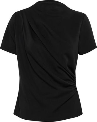 MY ESSENTIAL WARDROBE Zwarte Gedrapeerde Tee Blouse - Dames - Blouses - Zwart - XL - Polyester - Overhemden