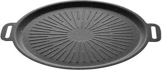 OEM Padella Grill In Ghisa Pretrattata Antiaderente Con Manici Per Fornelli A Gas E Fuoco Vivo, Rotonda Da 36 Cm Con Superficie Rigata