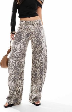 Lioness Jeans a cilindro con stampa leopardata-Multicolore