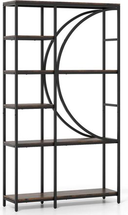 Costway 6-Tier Bookshelf Industrial Etagere Bookcase w/Storage Shelves-Brown