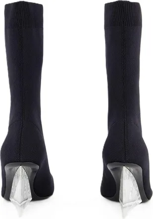 Alexander McQueen Womens Knit Sock Boot Black Leather
