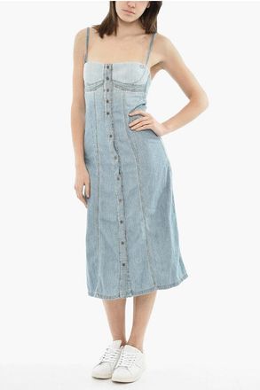 Diesel Long Dress DE-DRESSY Denim With Half Zip And Snap Buttons size Xs