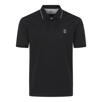 Brunello Cucinelli Brunello Cucinelli, Polo Shirts, male, Black, Size: XL Embroidered Logo Polo Shirt
