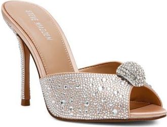 Steve Madden Priya Peep Toe Slide Sandal in Rhinestone at Nordstrom, Size 6.5