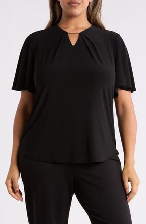 Anne Klein Pleat Neck Bell Sleeve Top in Anne Black at Nordstrom, Size 0 X