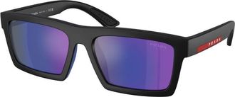 Prada Dark Blue Mirror Violet Rectangular Mens Sunglasses PS A07S 1BO05U 58