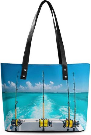 Generic Fishing Rod And Reel Tote Bags for Women Cute Shoulder Purses Handbags