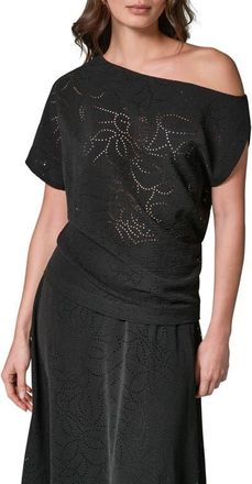 DKNY Laser Cut One-Shoulder Top in Black at Nordstrom, Size X-Large