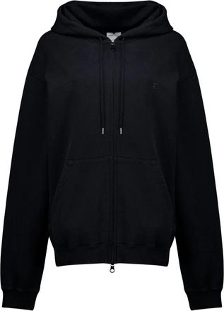 Courr&egrave;ges Stonewash Zipped Hoodie - Dames - Vesten met rits - Zwart - S - Katoen - Hoodies & sweatvesten