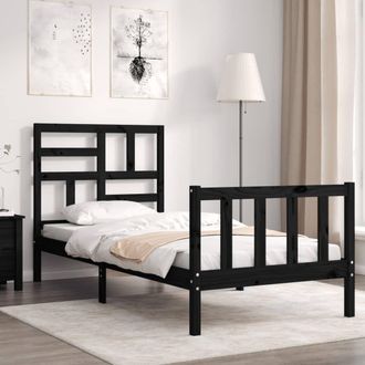 vidaXL Vidaxl - Estructura De Cama Individual Con Cabecero Madera Maciza Negro