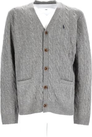 Polo Ralph Lauren Grey Cable-Knit V-Neck Wool-Cashmere Cardigan