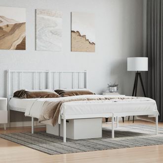 Berkfield Home Metal Bed Frame with Headboard White 140x190 cm