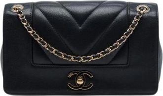 Chanel Pre-owned Chevron Sheepskin Crossbody Bag - Dames - Vintage Schoudertas - Zwart - ONE Size - Leer - Vintage