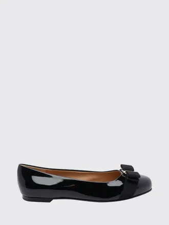 Ferragamo Patent Leather Varina Ballet Flats with Iconic Bow