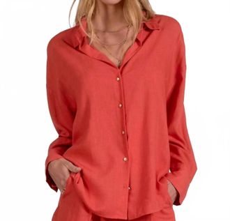 Elan Allison Button Up Top In Red