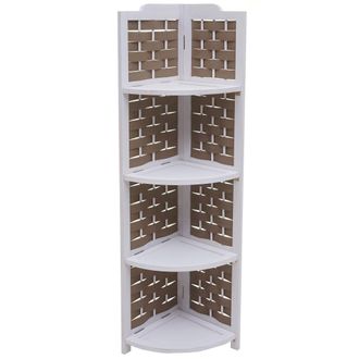 Hhg Nunca Usado] Estanter&iacute;a Esquinera Hhg 655, Soporte De Estanter&iacute;a, Plegable 4 Estantes, Madera De Paulownia 110cm, Blanco, Mimbre Marr&oacute;n