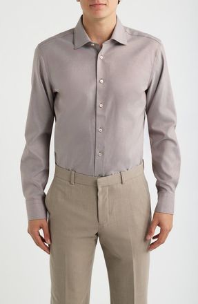 Eterna Royal Twill Slim Fit Solid Non-Iron Cotton Dress Shirt in Brown at Nordstrom, Size 16.5R