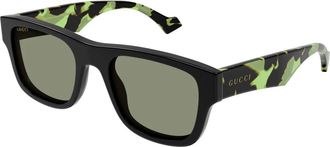 Gucci Zwart Groen/Licht Groen Zonnebril - Heren - Zonnebrillen - Zwart - 53 MM - Accessoires