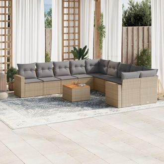 vidaXL Juego De Sof&aacute;s Jard&iacute;n Con Cojines Beige Mezcla 11 Pzas Rat&aacute;n Pe Vidaxl