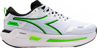 Diadora Mens Cellula 2 Running Shoes In White/black/green Fluorescent