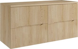 Vente-Unique Mueble de ba&ntilde;o suspendido estriado con encimera - Natural claro - 120 cm - ORISO