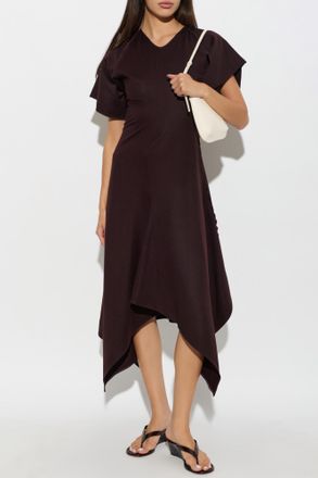 Victoria Beckham Wool Dress With An Asymmetric Cut, Womens, Brown