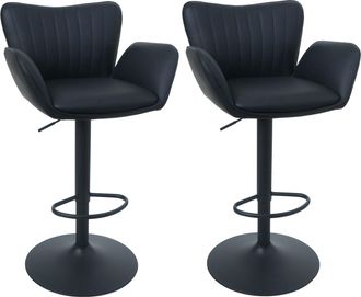 Hhg [nunca Usado] Juego De 2 Taburetes De Bar Hhg-217, Taburete Giratorio De Bar, Con Reposabrazos Y Reposapi&eacute;s, Giratorio, De Cuero Sint&eacute;tico Y Hierro, M