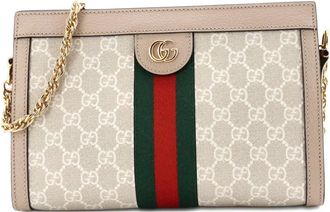 Gucci Borsa a tracolla Ophidia piccola in tela cerata GG con catena - Toni neutri