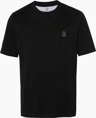 Brunello Cucinelli Mens Classic Branded Cotton T-Shirt Black - Size: 38