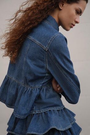 H&M Denim peplum jacket in Denim Blue at Nordstrom, Size X-Small