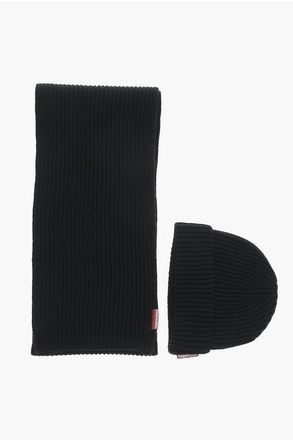 Dsquared2 Ribbed Wool Scarf and Beanie Set size One Size
