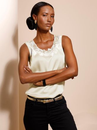 Cr&eacute;ation L Blusentop CREATION L, Damen, Gr. 36, champagner, 97% Polyester, 3% Elasthan, unifarben, Rundhals, Blusen Blusentop